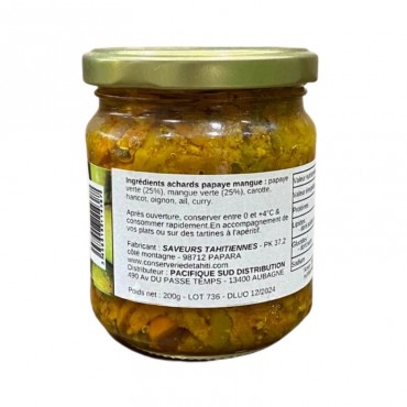 Papaya Mango pickles from the Tahiti Conservatory 200g glass jar