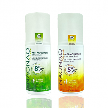 Sprays Anti-moustiques de la marque Nao-Nao Xtreme - Spray écran et Huile sèche - Eau de tiaré et monoï de Tahiti