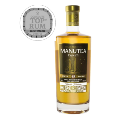70cL glass bottle of agricultural rum - Vanilla Tahitensis variety - Manutea - 45° alcohol