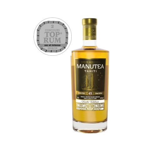 70cL glass bottle of agricultural rum - Vanilla Tahitensis variety - Manutea - 45° alcohol