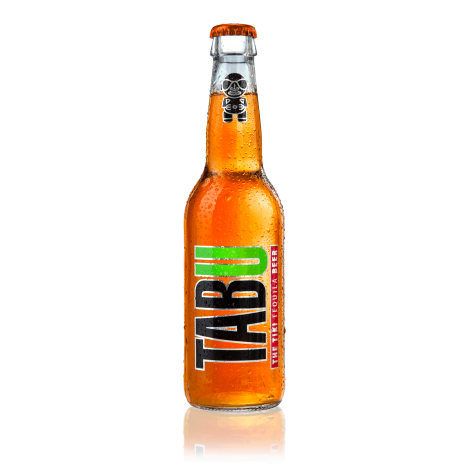 Beer in a 33cL glass bottle with Tequila, from the Tabu brand, drawn at 5.5%, front view